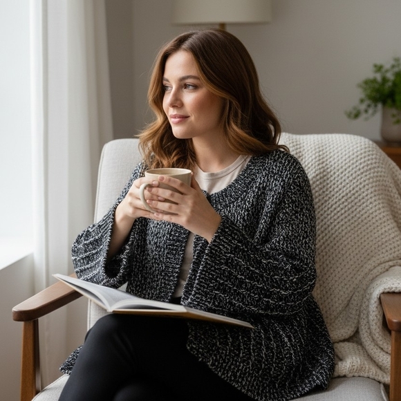 INC International Concepts Sweaters - INC International Concepts Black and White Knit Cape